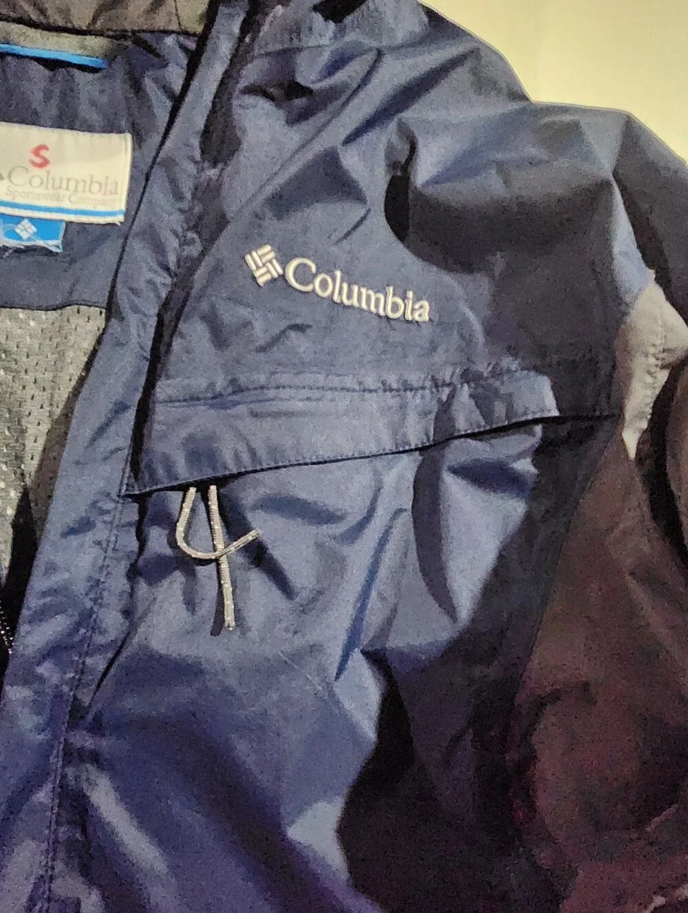 Columbia Navy and Gray Adult Hooded Raincoat Size Small